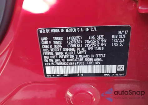 2017 Honda Hr-V Ex from USA, damaged, VIN 3CZRU6H52HM724502